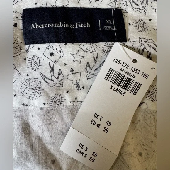 Abercrombie & Fitch Men’s White Patterned Button-Up - Picture 5 of 6